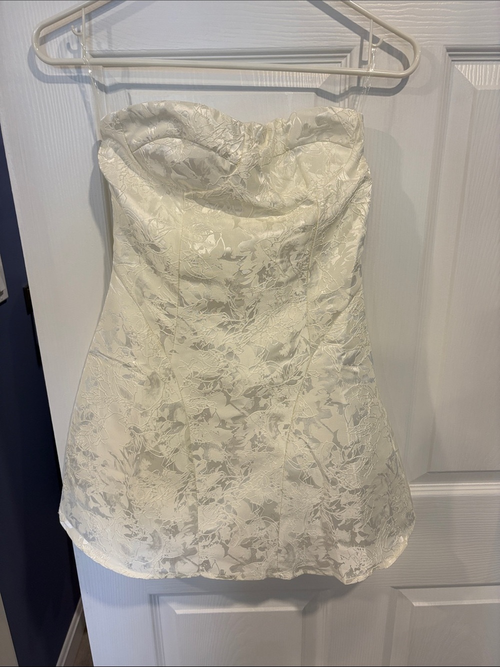 Peppermayo Strapless Cream Floral Jacquard Mini Dress